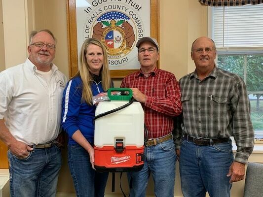Pictured l-r:  John Lake, Ralls County Western District Commissioner; Dr. Tara Lewis, Superintendent of Ralls County RII School District; R. C. Harlow, Ralls County Eastern District Commissioner; and Wiley Hibbard, Ralls County Presiding Commissioner.